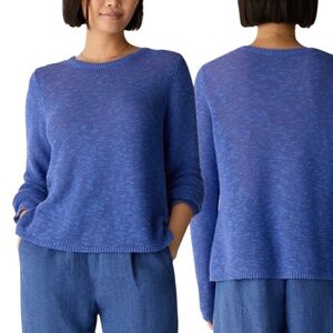 Eileen Fisher Organic Linen Cotton Slub Sweater Blue Star Size M
